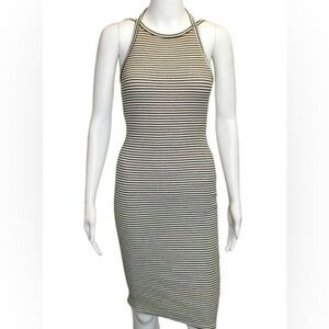 Silence & Noise Ivory and Black Striped MIDI Backless  Bodycon Dress